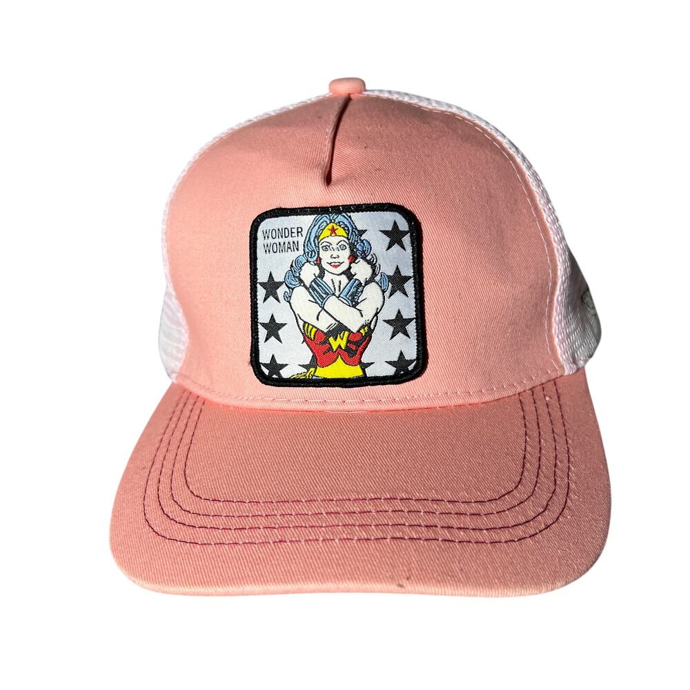 Wonder Woman Trucker Hat Pink White Mesh Snapback